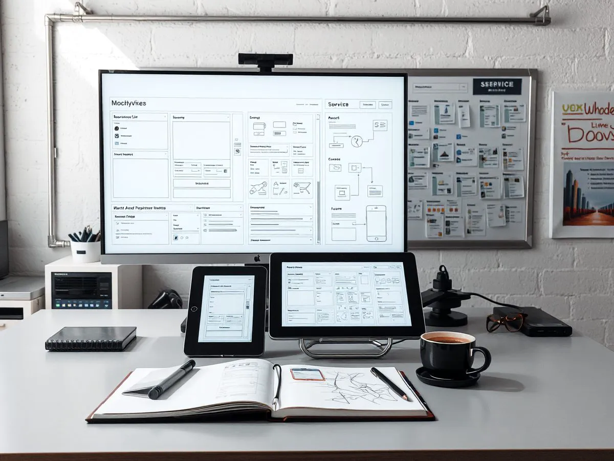 UI/UX设计工作台，展示高保真设计稿和交互原型